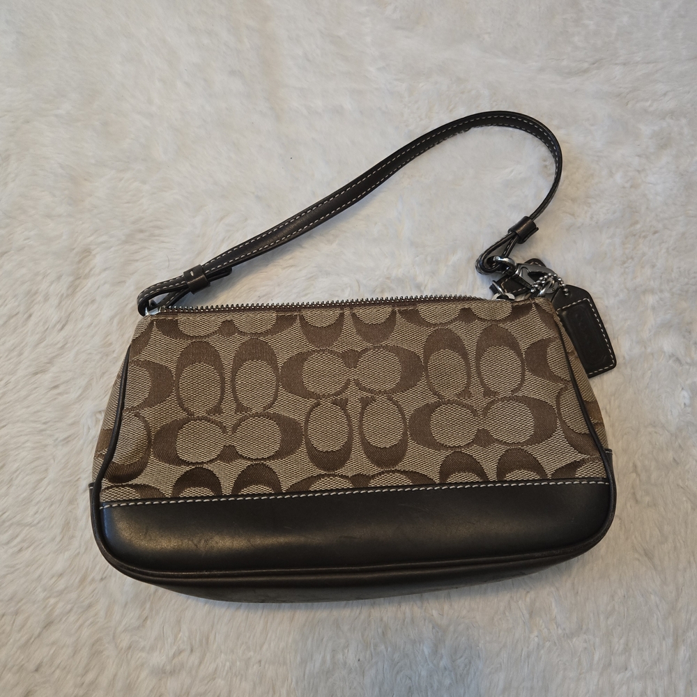 Coach Tan and Black Signature Wristlet
